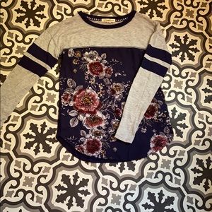 Navy blue, grey, floral, shirt